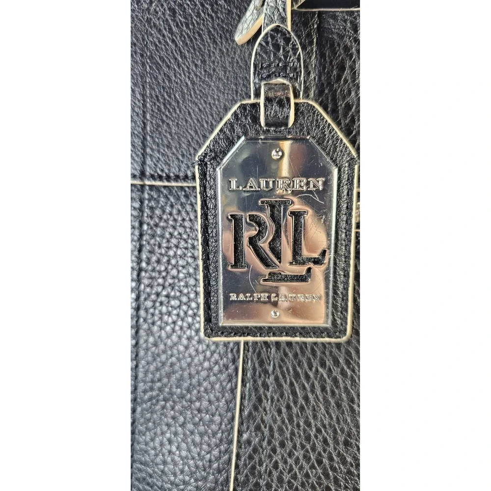 Lauren Ralph Lauren RLL Black Pebbled Leather Tote Zip Pocket‎ Metal Feet